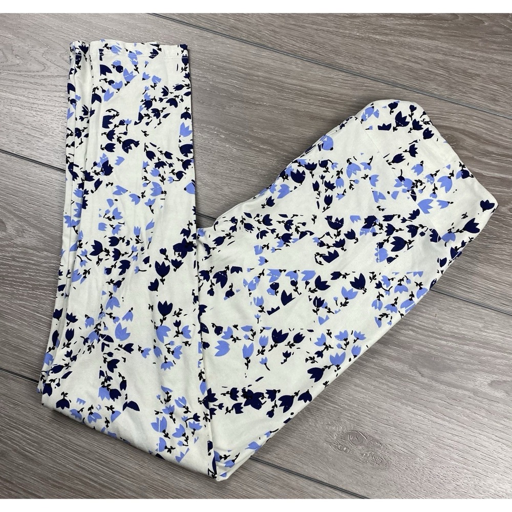 Lularoe Women's Pull On Floral Pattern Leggings White Tall & Curvy